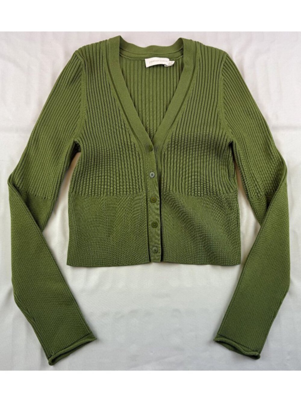 SIMKHAI Women’s Ailany Ribbed-knit Cardigan in Green Size Large
